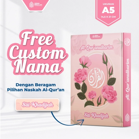 (Free Tulis Nama Di Cover) Al Quran Custom Desain Muslimah Ukuran A5 Terjemahan Perkata Latin Bombay Qur'an Custom Muslimah Hardcover Bisa Pakai Nama Sendiri